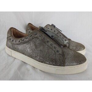 Frye & Co. Leather Zip Front Sneakers Victoria Moto Stud Metallic Women's 6 M